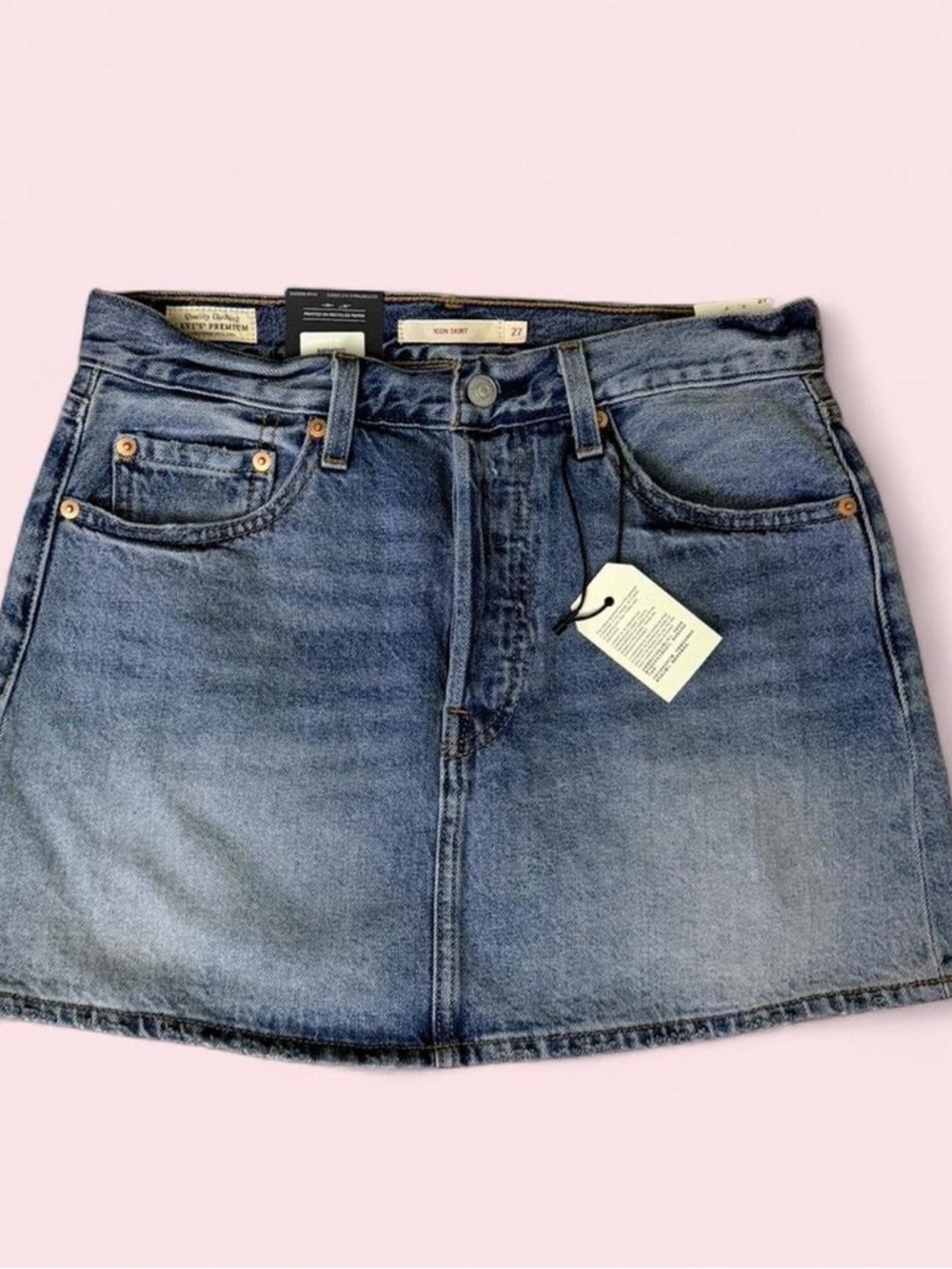 Levi's Icon Skirt Denim - Light Blue with Brown Stitching Size 27